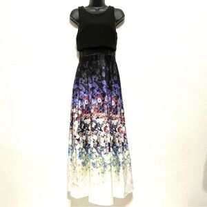 Besty & Adam Woman Floral Ombre Jersey Satin Gown Dress Maxi Size 2
